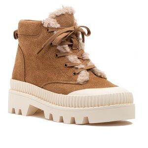 Anthro silent D Tan suede Lace-Up shearling lined lug sole Boots for Women 10.5